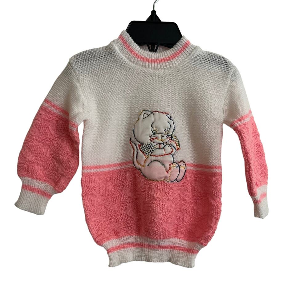 Vintage Pink & White Cat Sweater